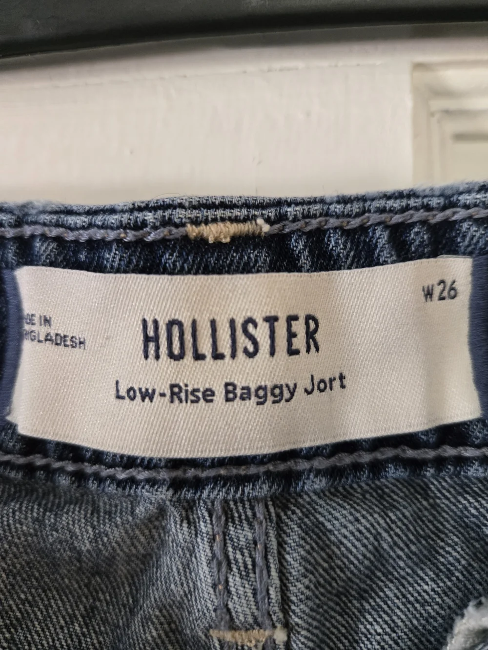 Hollister Blue Denim Cutoff Jorts with Red Accent - Picture 2 of 6